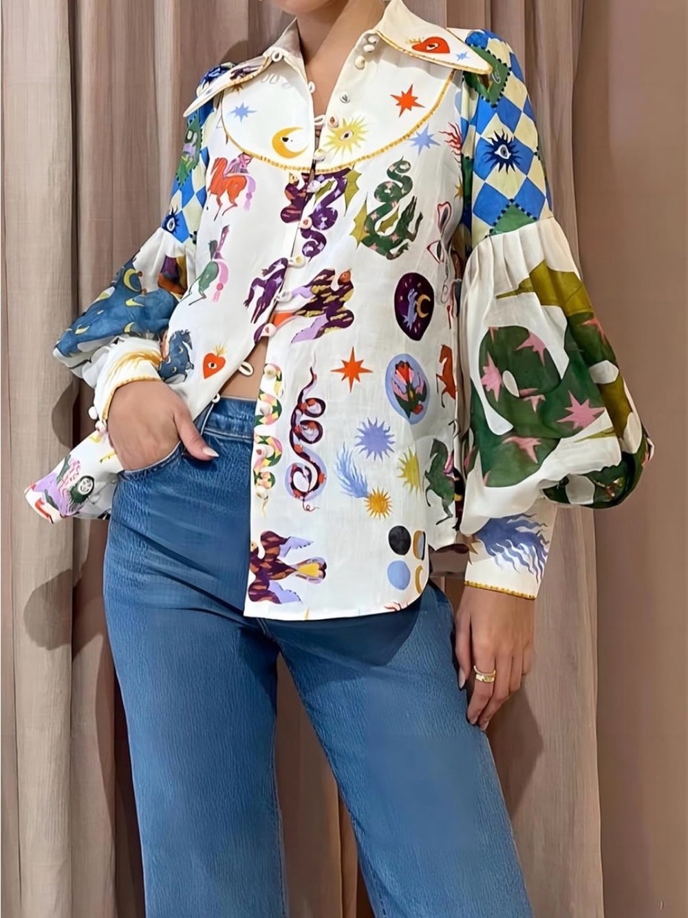 Women's Multicolor Printed Button-Front Blouse